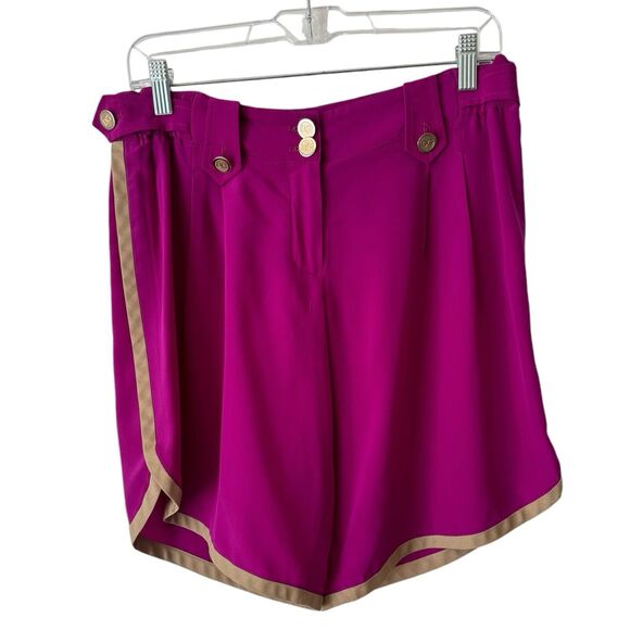 Dolce & Gabbana Purple Silk Beige Trim Logo Button Mid Rise Shorts Sz 42 / 6 - Picture 1 of 12